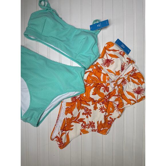 NWT Cupshe Swimsuit Bikini Top & High-Rise Bottoms - Plunging Halter BUNDLE Sz S - Picture 2 of 11